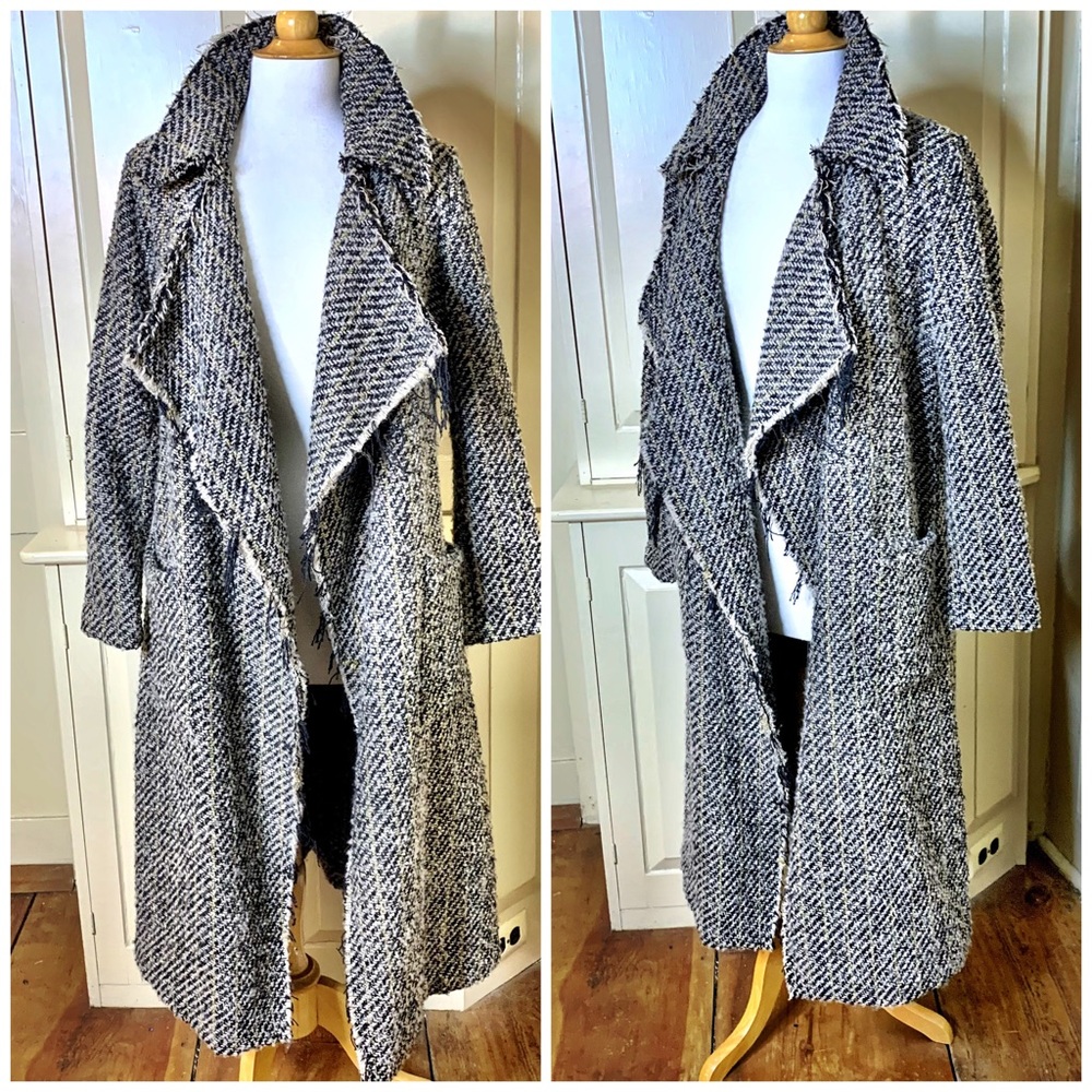 Women's Black and White Trench Coat - Picture 2 of 12